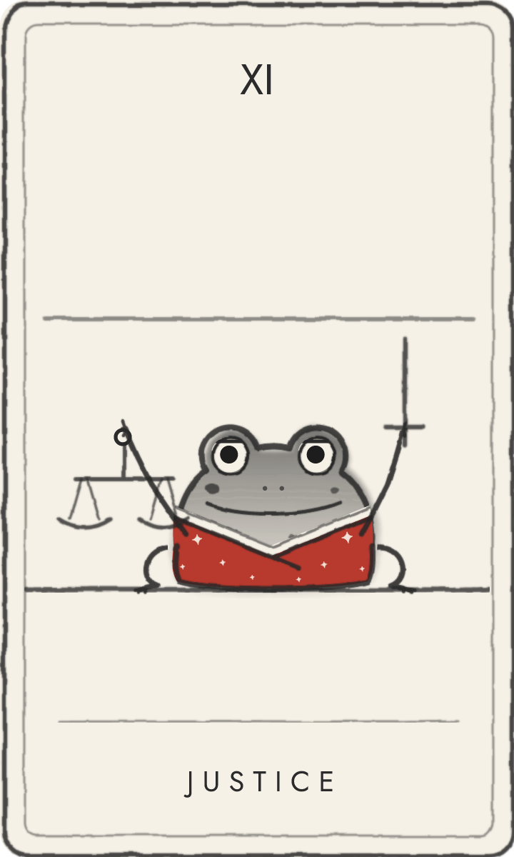 Justice, reversed - tarot card drawn by the frog